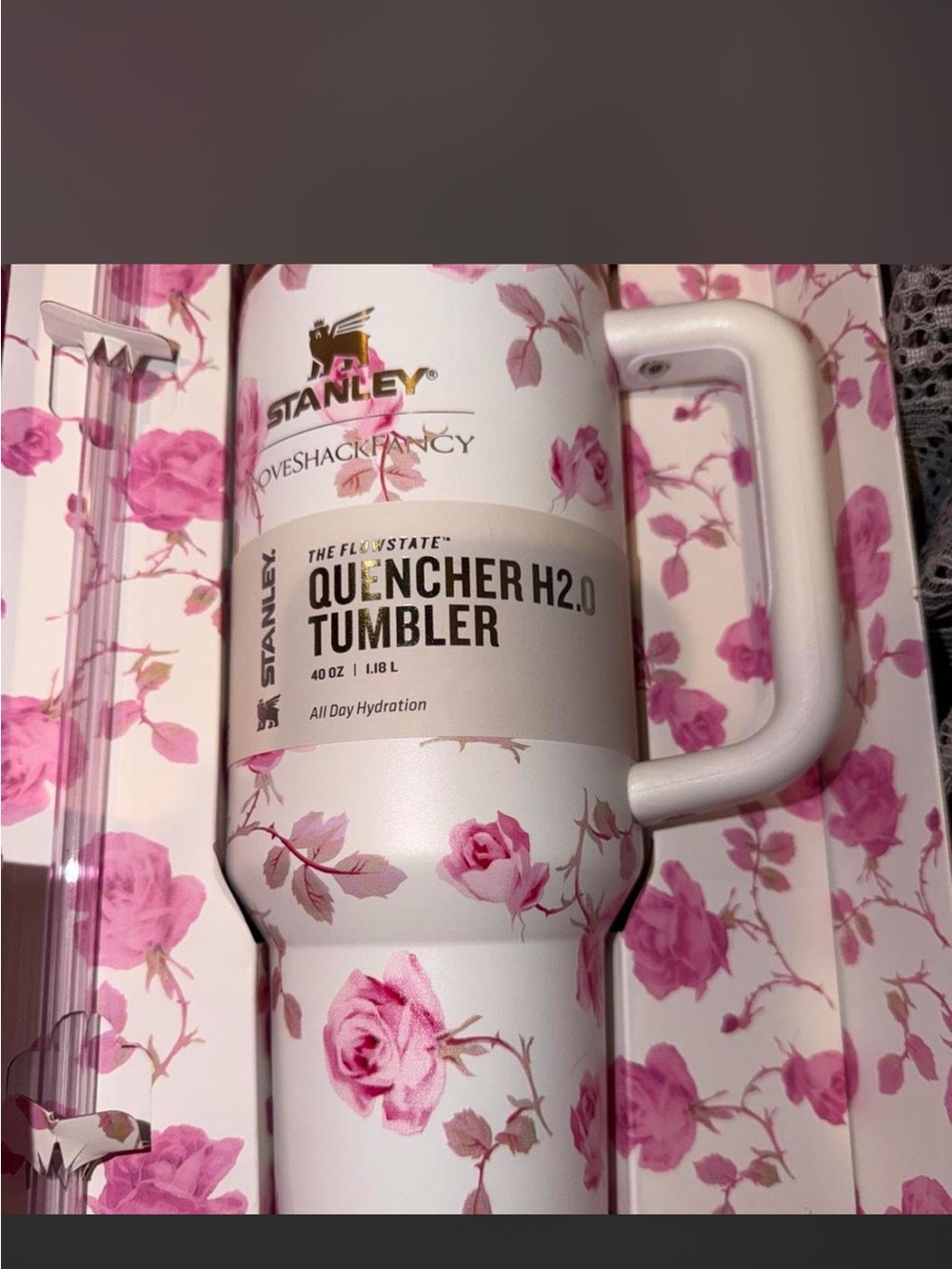 Stanley Quencher H2.0 Tumbler - White with Pink Floral